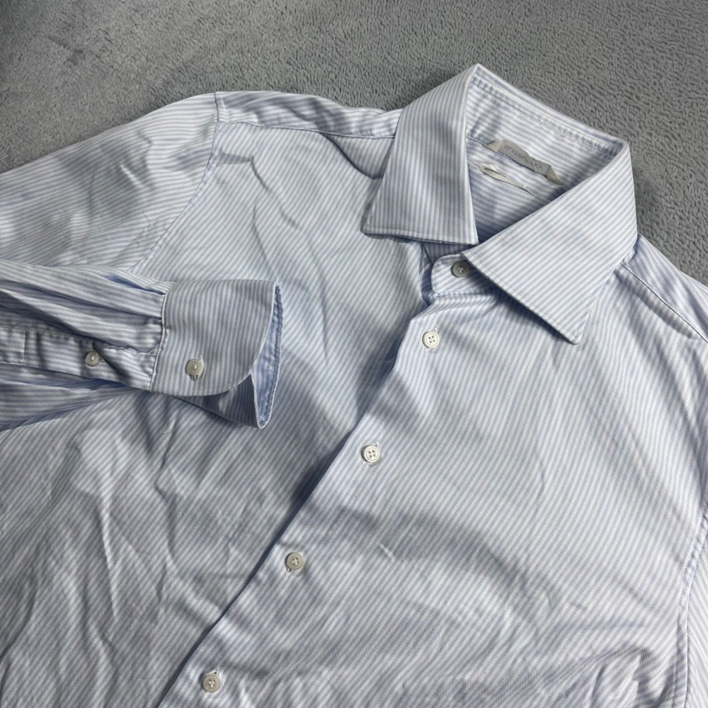 Suitsupply Egyptian Cotton Traveller Shirt Extra Slim Fit Blue Stripe 15.75 40